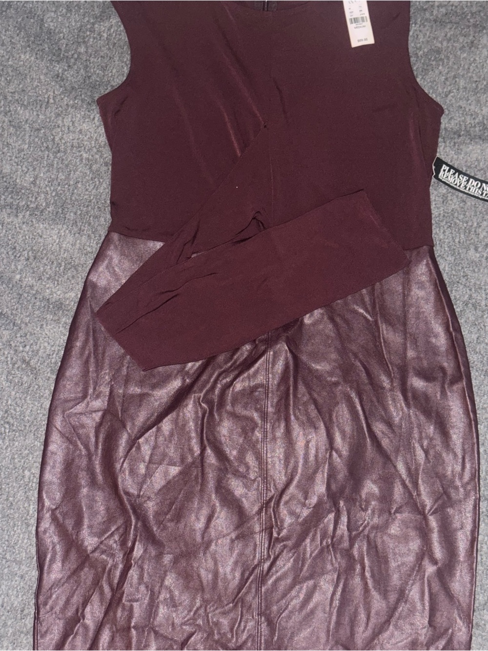 New York & Company Sleeveless Burgundy Mixed-Material Pencil Dress